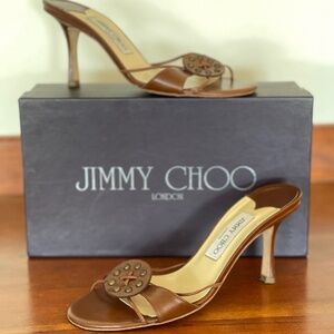 Sweetest JIMMY CHOO Clare Kitten Heel Leather Barbie-Slide-Style Heels 38 / 8